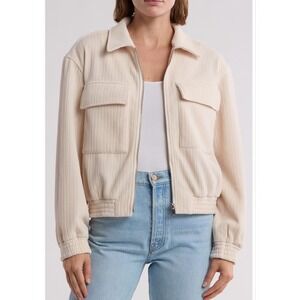 Gemma + Jane Corduroy Velour Cream Zip Up Jacket Size XL Utility, Minimalist NEW